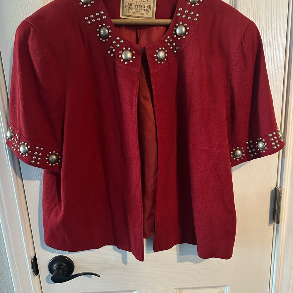 Double D Western Wear Red Beaded Short Sleeve Jacket